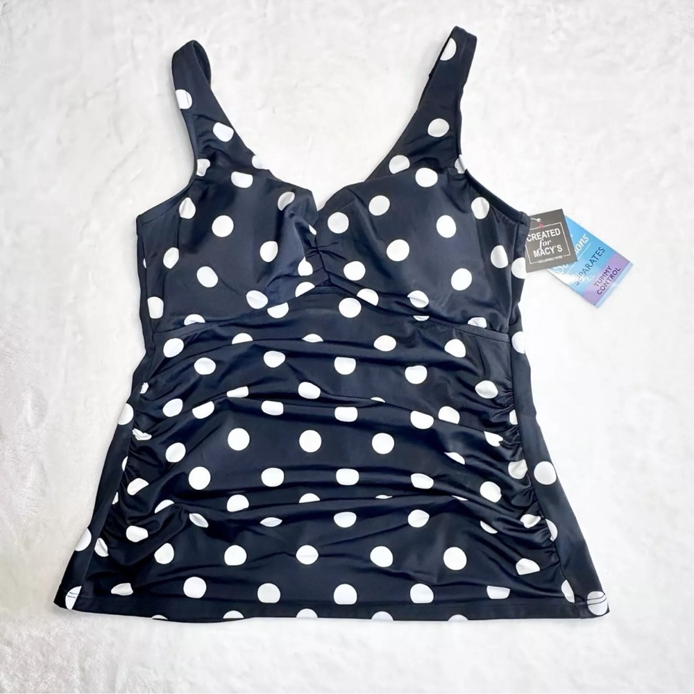 Swim Solutions Tankini Size 10 Black White Polkadot Cup A-D Tummy Control New